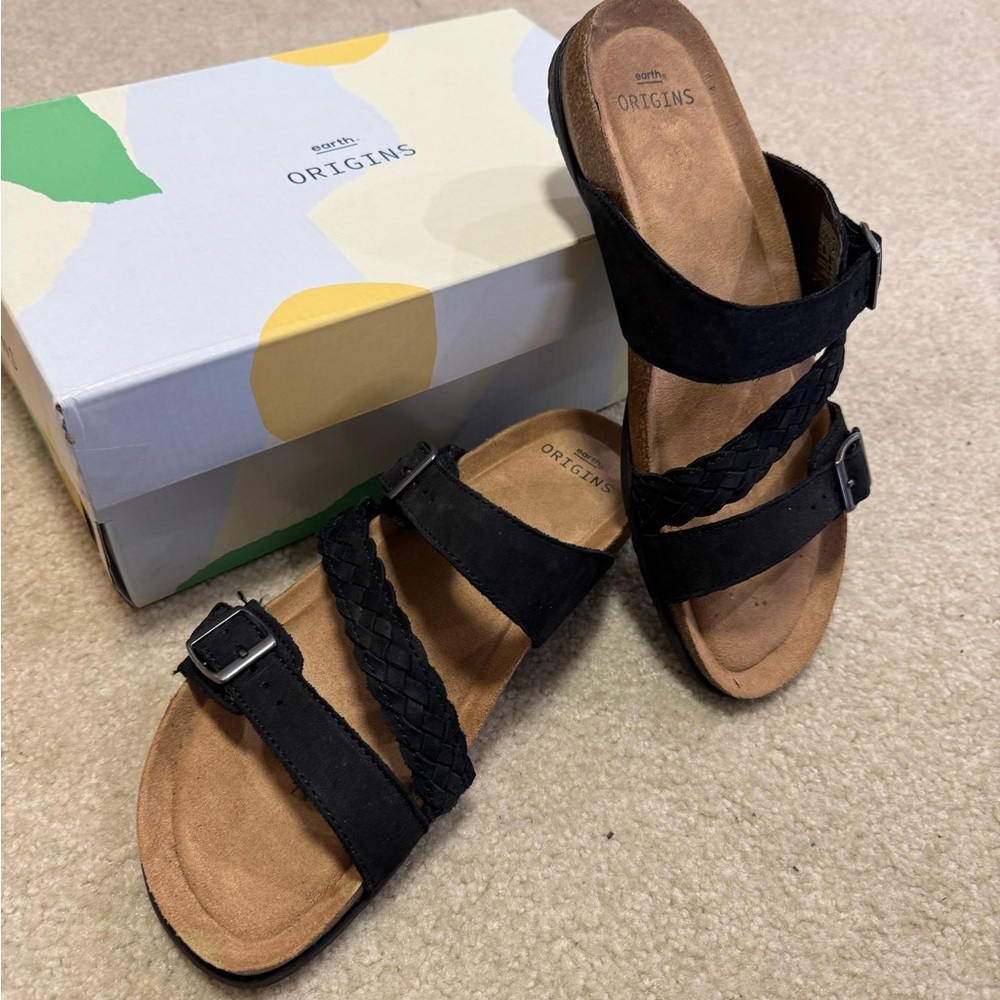 Earth Origins Leather Slide Sandals Oleen Black size 8.5 - NEW